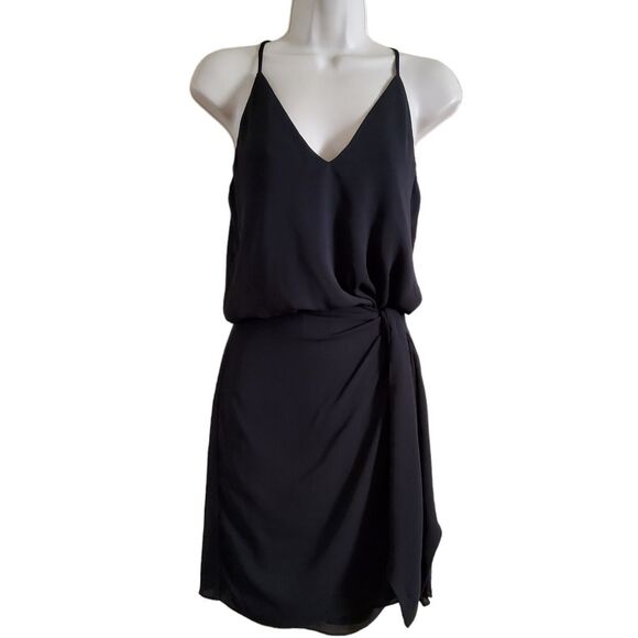 KRISA Faux Wrap Cutout Mini Halter Dress XS Black - Picture 1 of 8